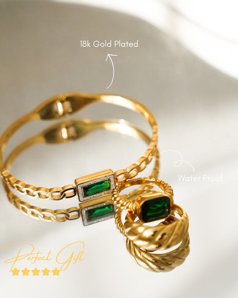 Ani Emerald Bangle and Chunky Ring