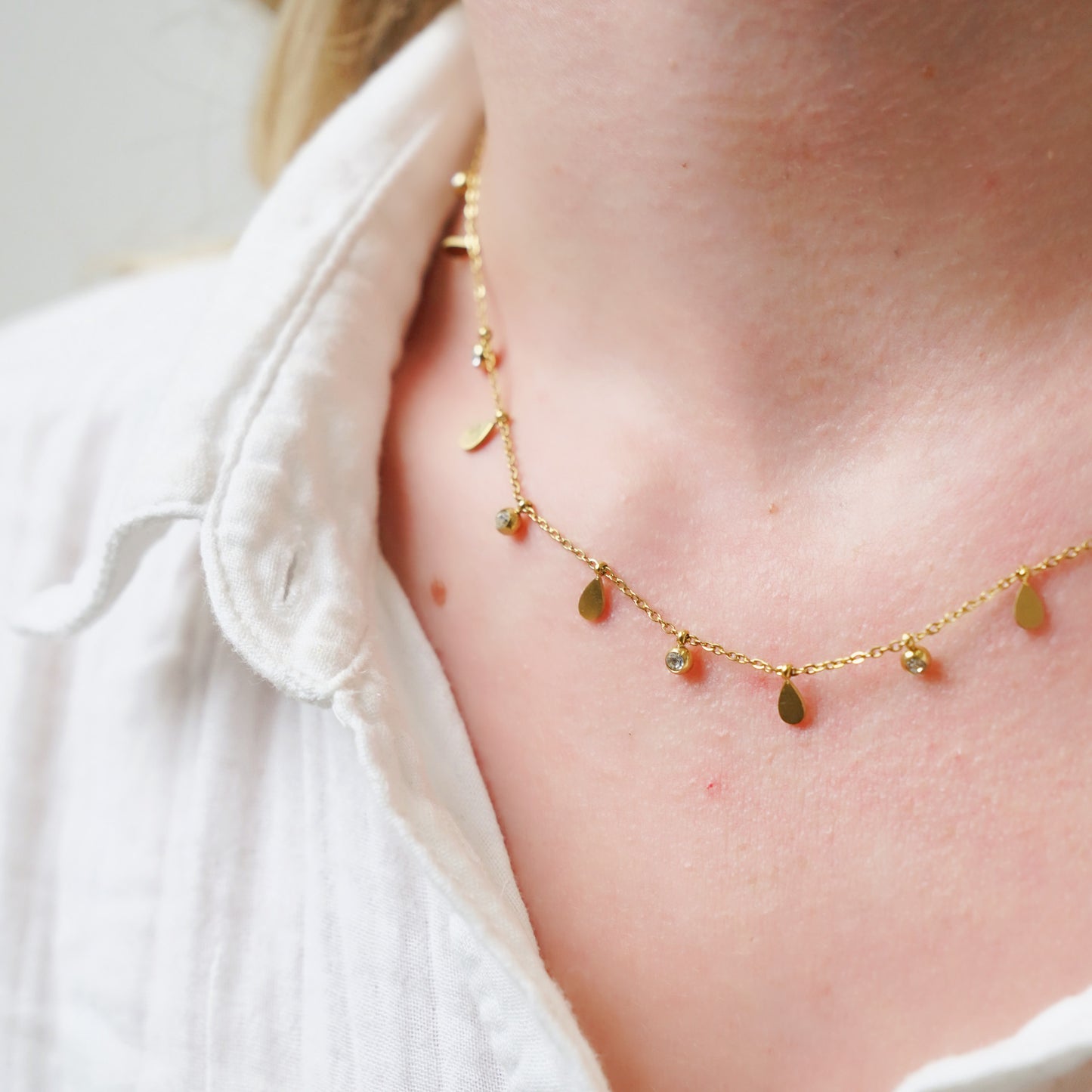 Dainty Droplet and CZ Necklace