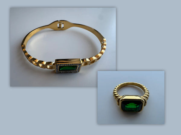Ani Emerald Bangle and Chunky Ring